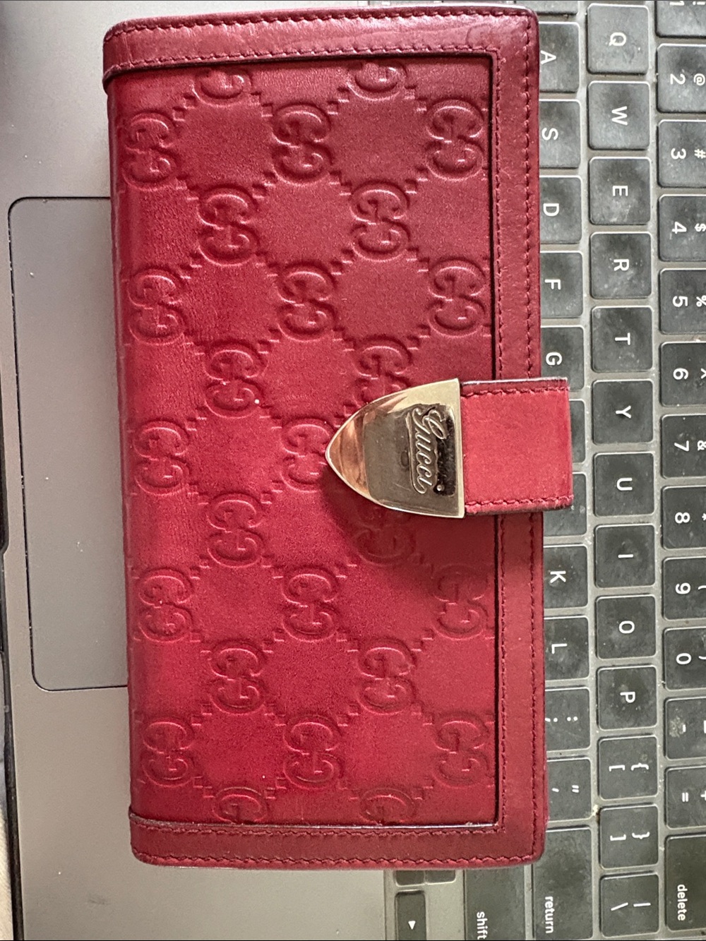 Gucci Red Embossed GG Leather Continental Wallet with Gold-Tone Clasp